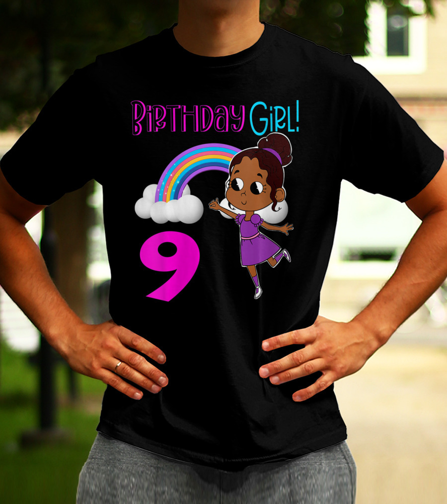 Birthday Girl 9 African American Rainbow Purple Dress T-Shirt