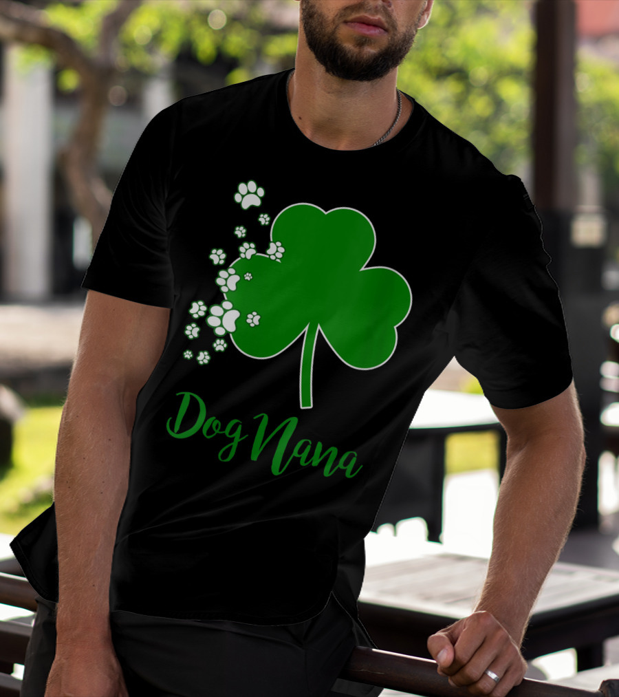 Dog Nana Irish Shamrock With Paw Prints T-Shirt