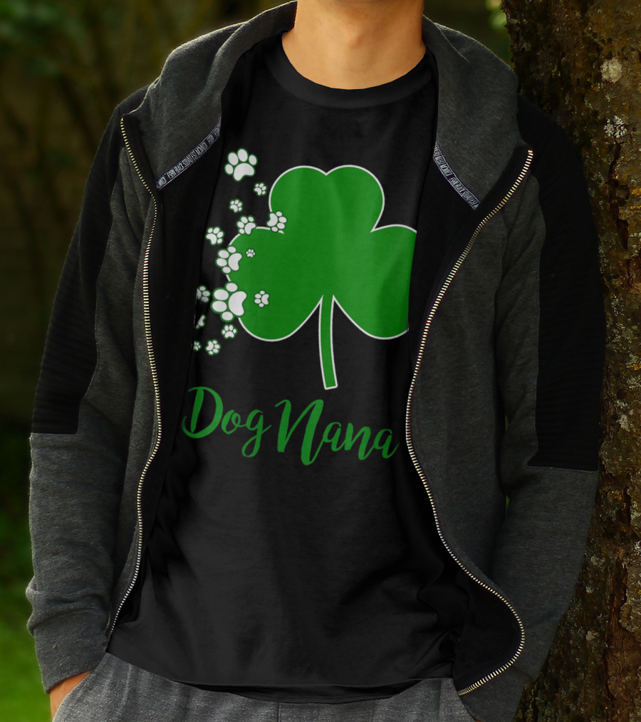 Dog Nana Irish Shamrock With Paw Prints T-Shirt