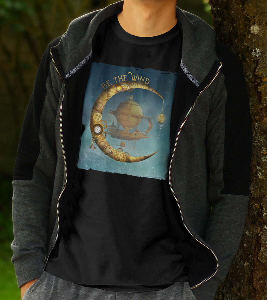 Be The Wind Fantasy Airship Steampunk Moon Gears T-Shirt