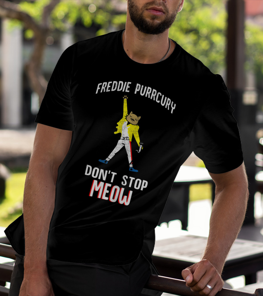 FREDDIE PURRCURY DON'T STOP MEOW CUTE CAT MUSIC BAND T-Shirt