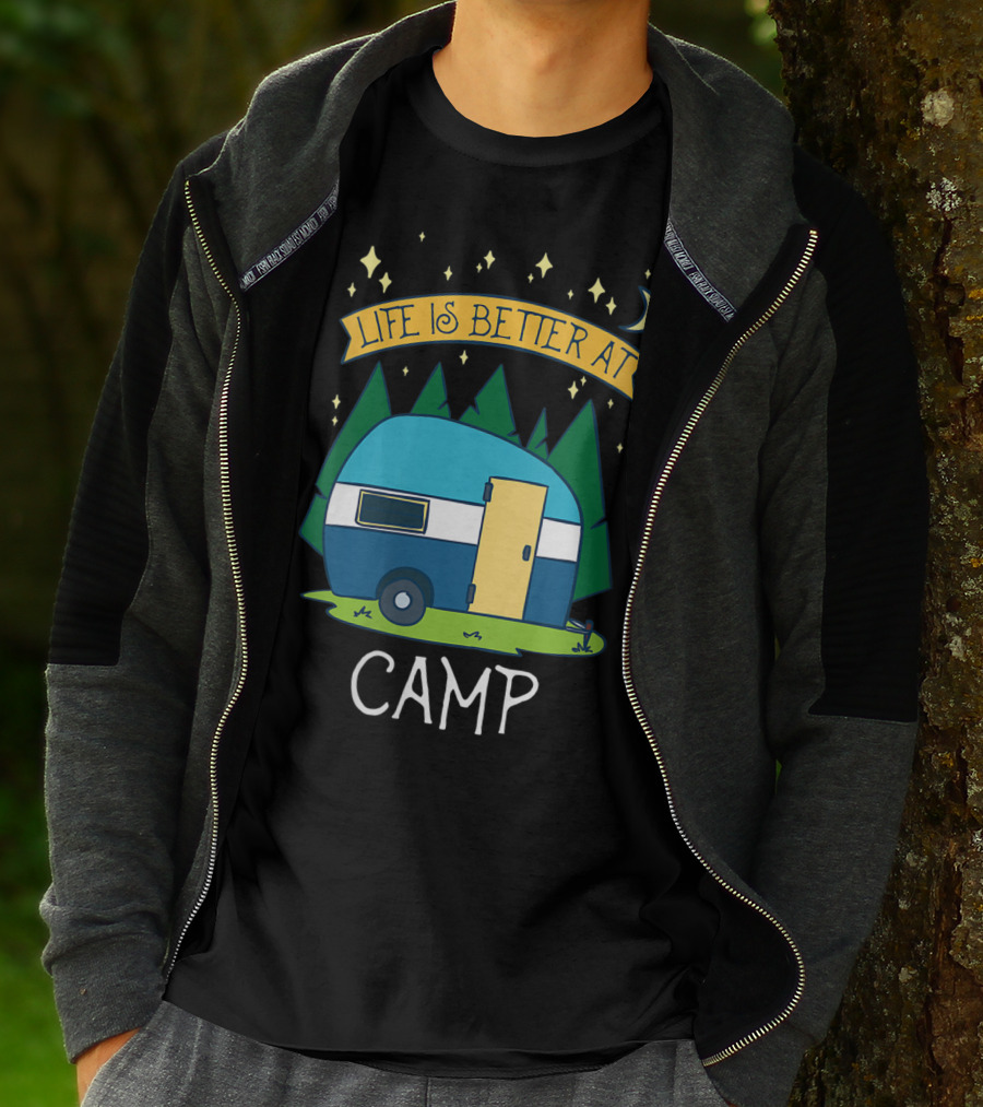 Life Is Better At Camp With Cute Camper And Forest Scene T-Shirt