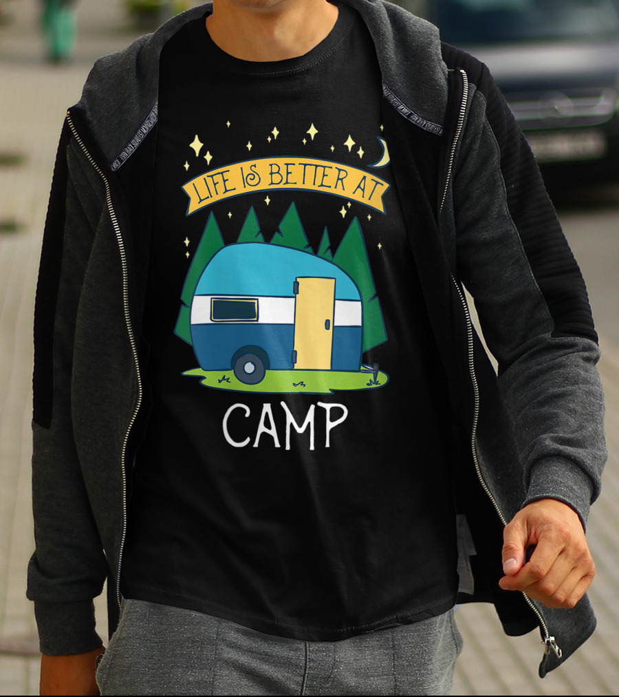 Life Is Better At Camp With Cute Camper And Forest Scene T-Shirt