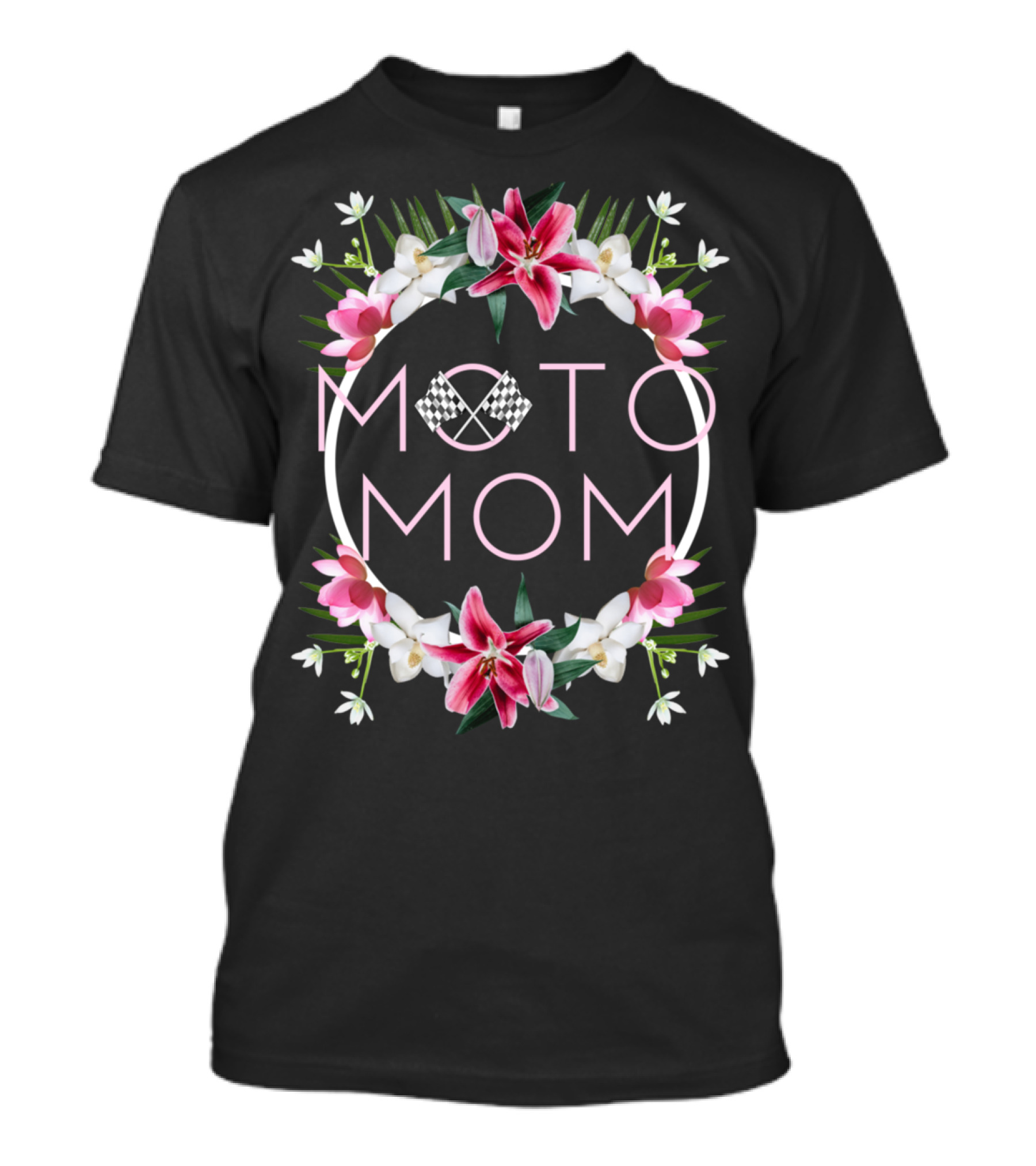 Moto Mom Floral Checkered Motocross T-Shirt