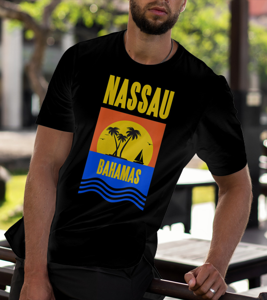 Nassau Bahamas Sunset Palm Trees And Sailboat Ocean Waves T-Shirt