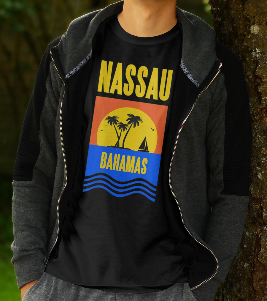 Nassau Bahamas Sunset Palm Trees And Sailboat Ocean Waves T-Shirt