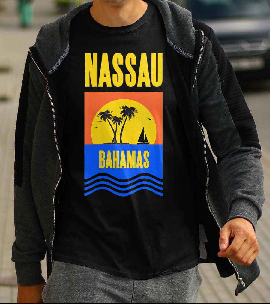 Nassau Bahamas Sunset Palm Trees And Sailboat Ocean Waves T-Shirt