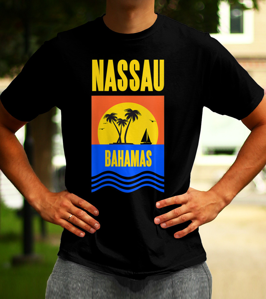 Nassau Bahamas Sunset Palm Trees And Sailboat Ocean Waves T-Shirt