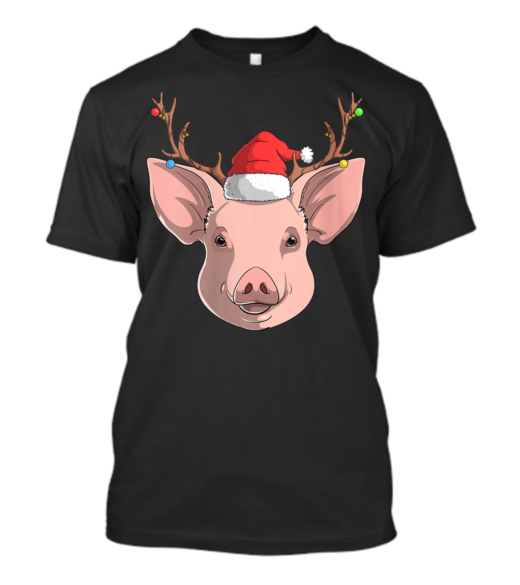 Pig With Santa Hat And Reindeer Antlers T-Shirt