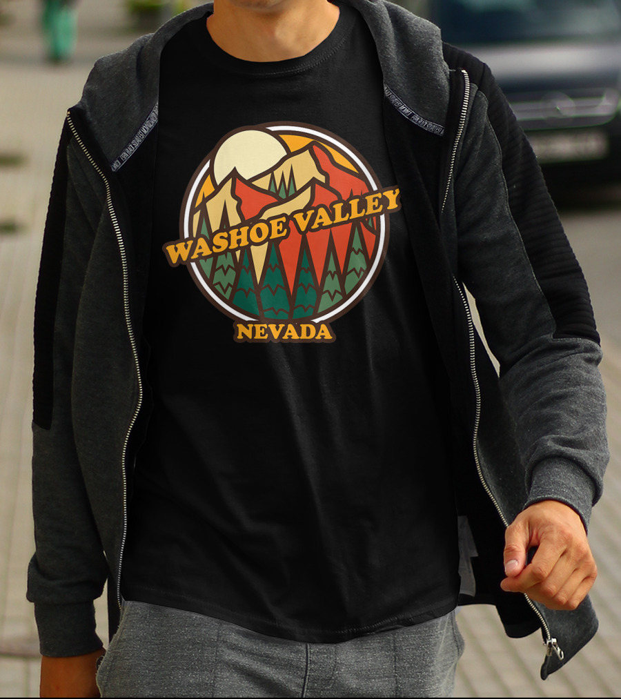 Washoe Valley Nevada Mountain Vintage Retro Sunburst Forest Scene T-Shirt
