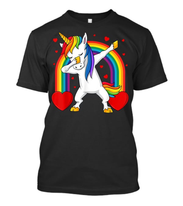 Dabbing Unicorn With Rainbow And Hearts T-Shirt