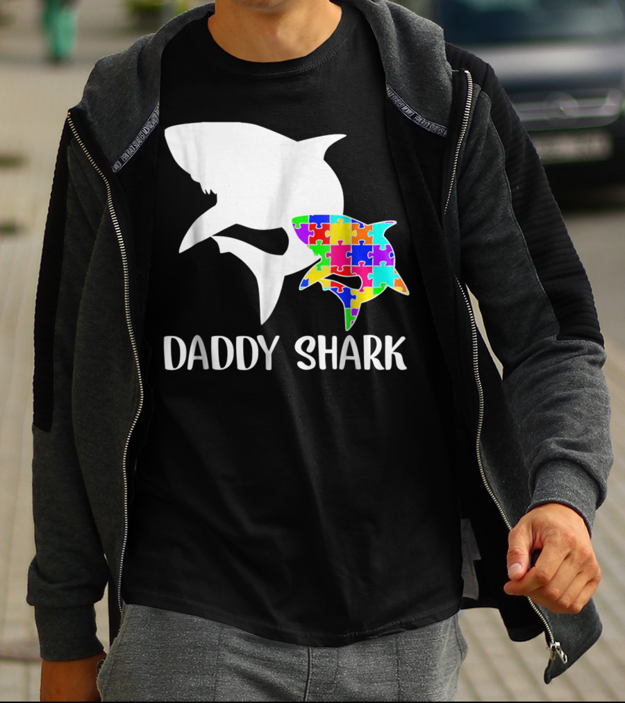 Daddy Shark Autism Awareness Puzzle Colorful T-Shirt