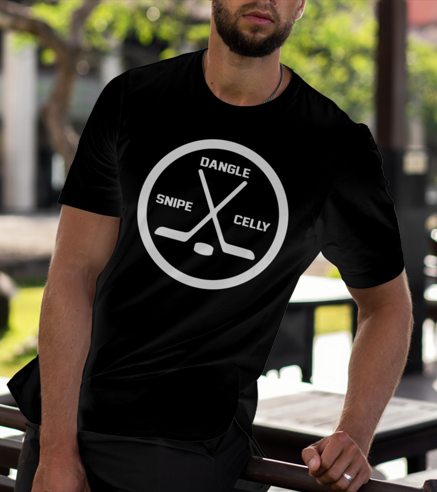 Dangle Snipe Celly Hockey Two Crossed Sticks And Puck Circle T-Shirt