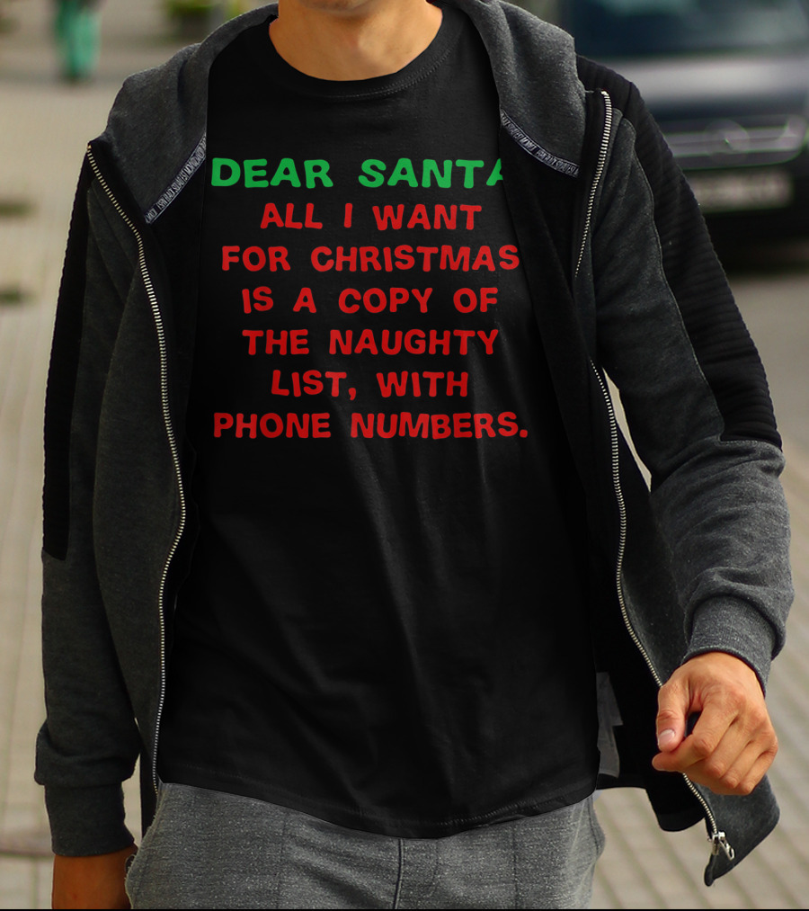 DEAR SANTA ALL I WANT FOR CHRISTMAS IS A COPY OF THE NAUGHTY LIST WITH PHONE NUMBERS T-Shirt