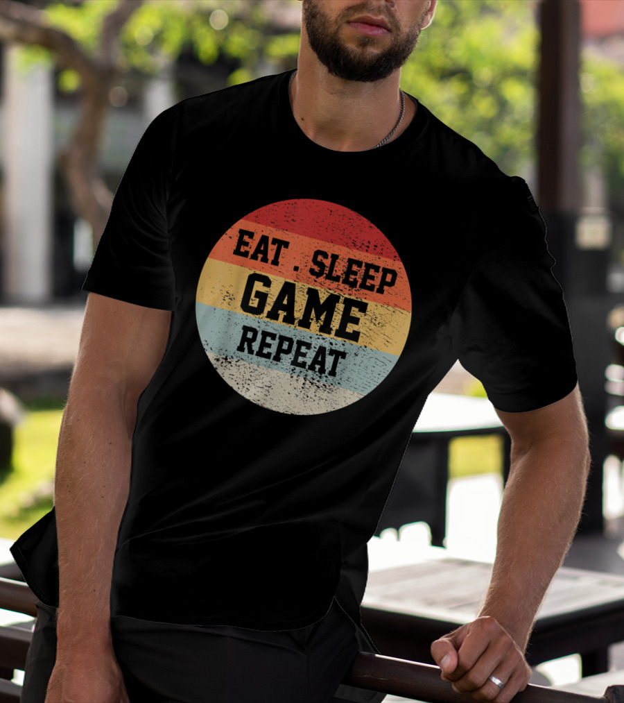 Eat Sleep Game Repeat Vintage Retro Stripes T-Shirt