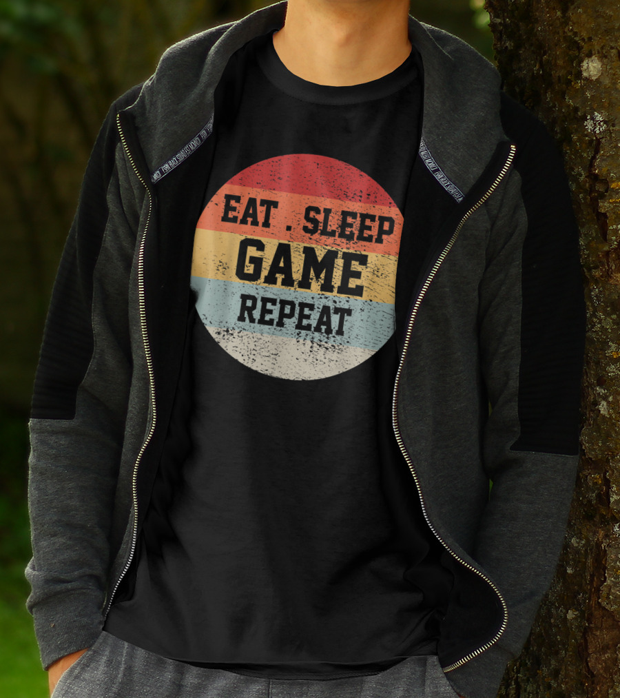 Eat Sleep Game Repeat Vintage Retro Stripes T-Shirt
