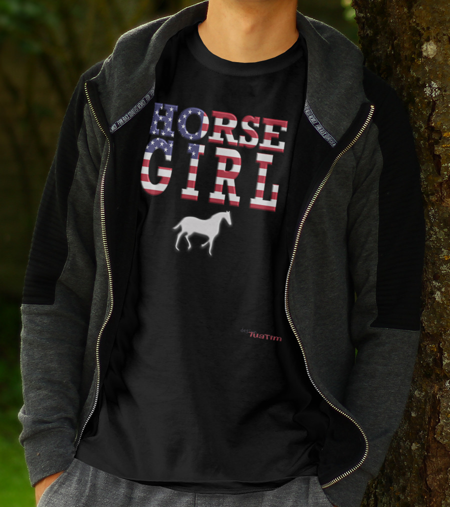 Horse Girl Usa Flag Tuatim T-Shirt