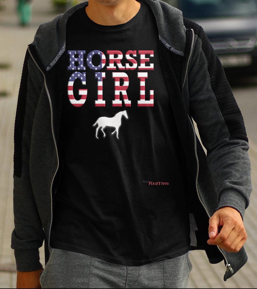 Horse Girl Usa Flag Tuatim T-Shirt