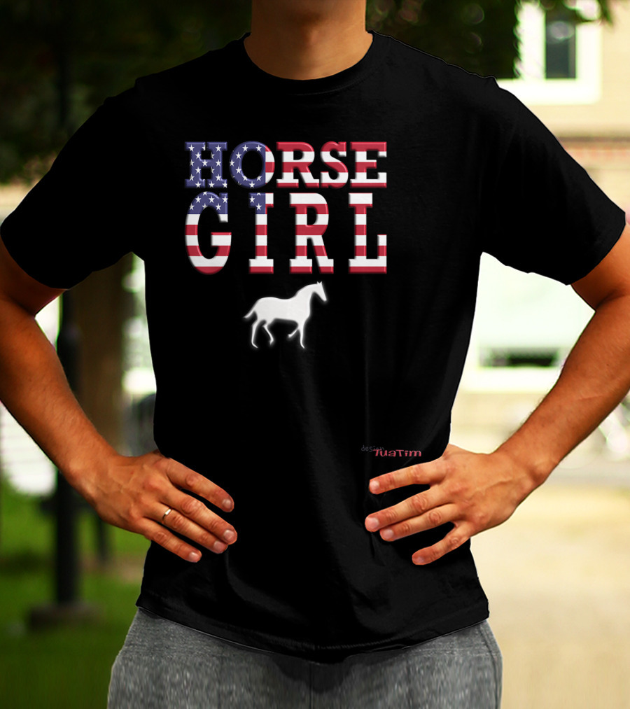 Horse Girl Usa Flag Tuatim T-Shirt