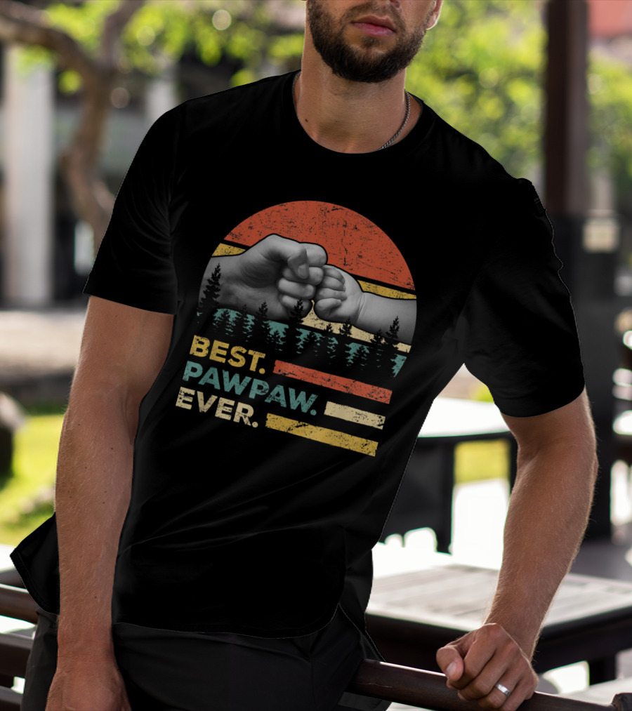 Best Pawpaw Ever Vintage Retro Fist Bump Forest Sunburst T-Shirt