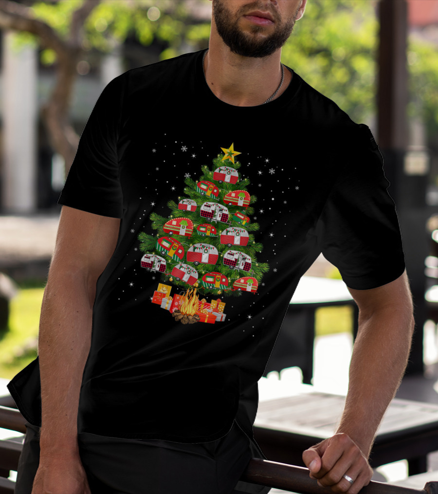 Camping Vehicle Christmas Tree Festive Campers With Star And Gifts T-Shirt