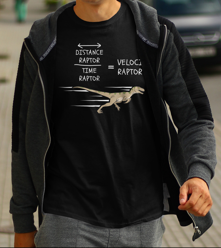 Velociraptor Equation Distance Time Funny Physics Dinosaur T-Shirt