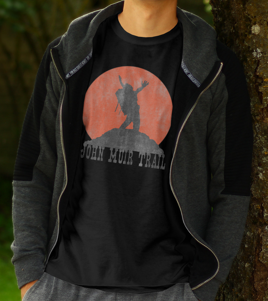 John Muir Trail Classic Hikers Silhouette With Backpack And Sunset T-Shirt