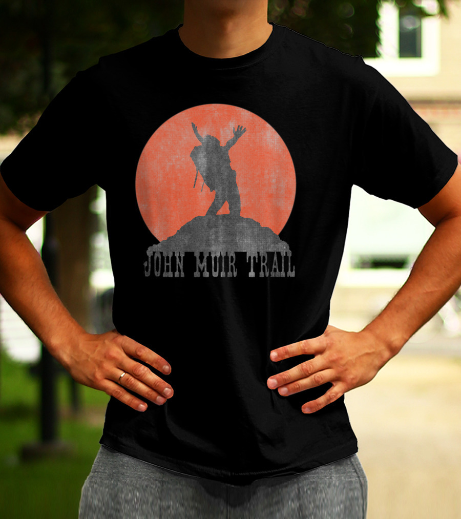 John Muir Trail Classic Hikers Silhouette With Backpack And Sunset T-Shirt