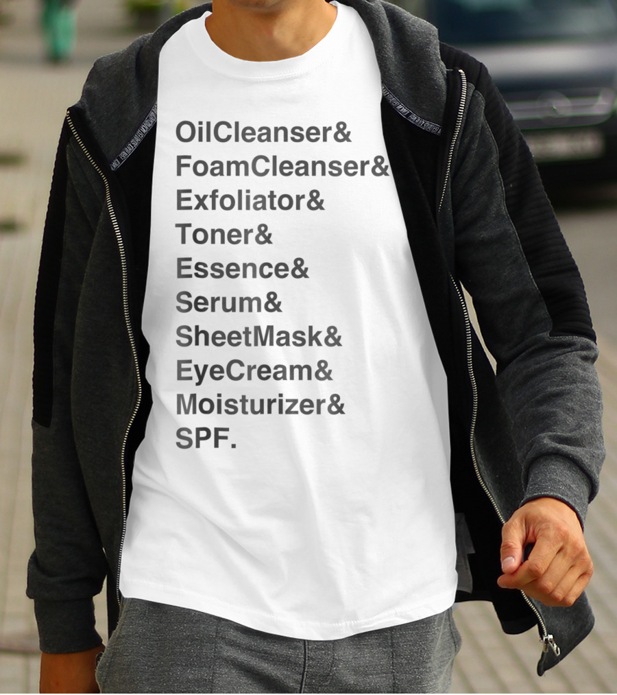 Oil Cleanser Foam Cleanser Exfoliator Toner Essence Serum Sheet Mask Eye Cream Moisturizer SPF Korean Beauty 10 Step Skincare Routine T-Shirt