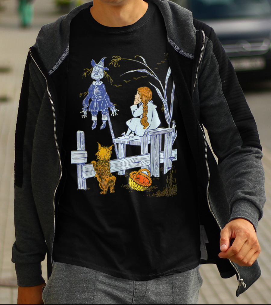 Land Of Oz Classic Scarecrow With Toto And Wizard Themes T-Shirt