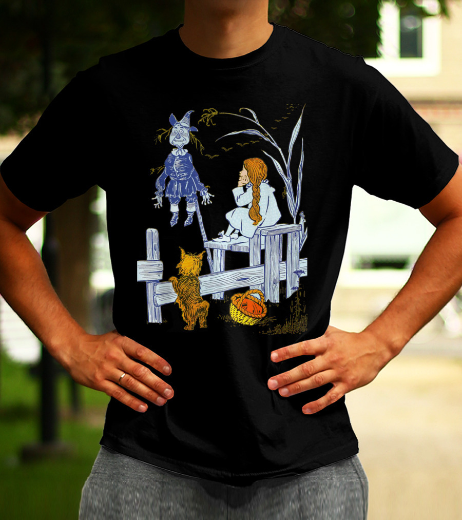 Land Of Oz Classic Scarecrow With Toto And Wizard Themes T-Shirt