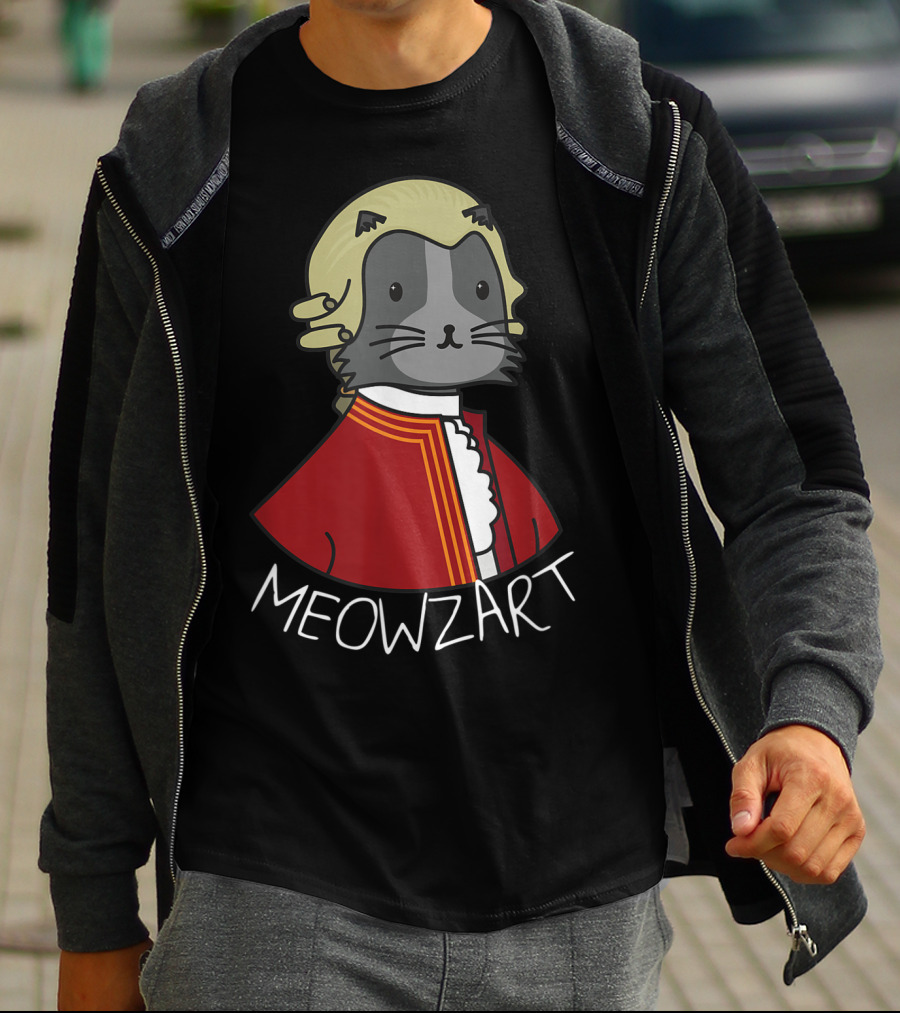 Meowzart Funny Cat Classic Music Mozart With Red Coat And Wig T-Shirt