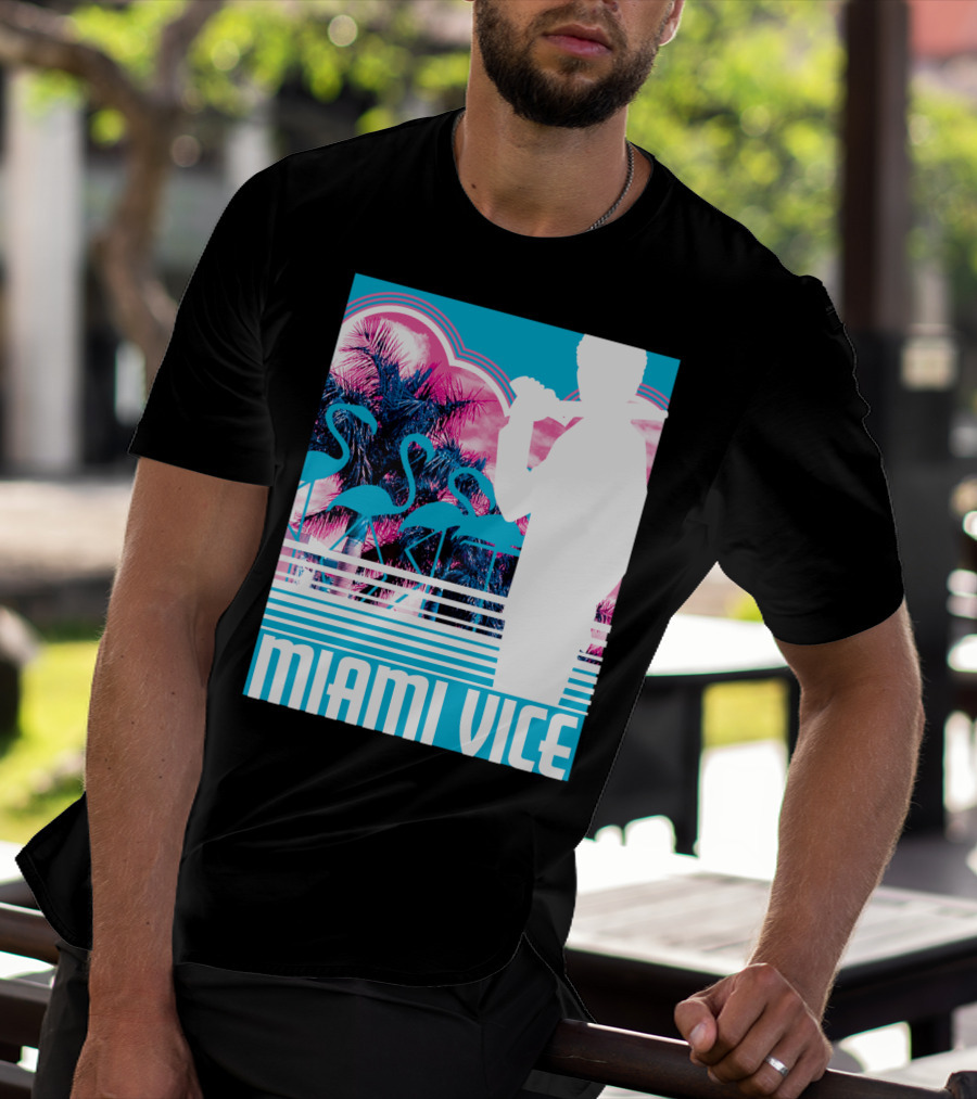 Miami Vice Neon Flamingo Silhouette Tropical T-Shirt