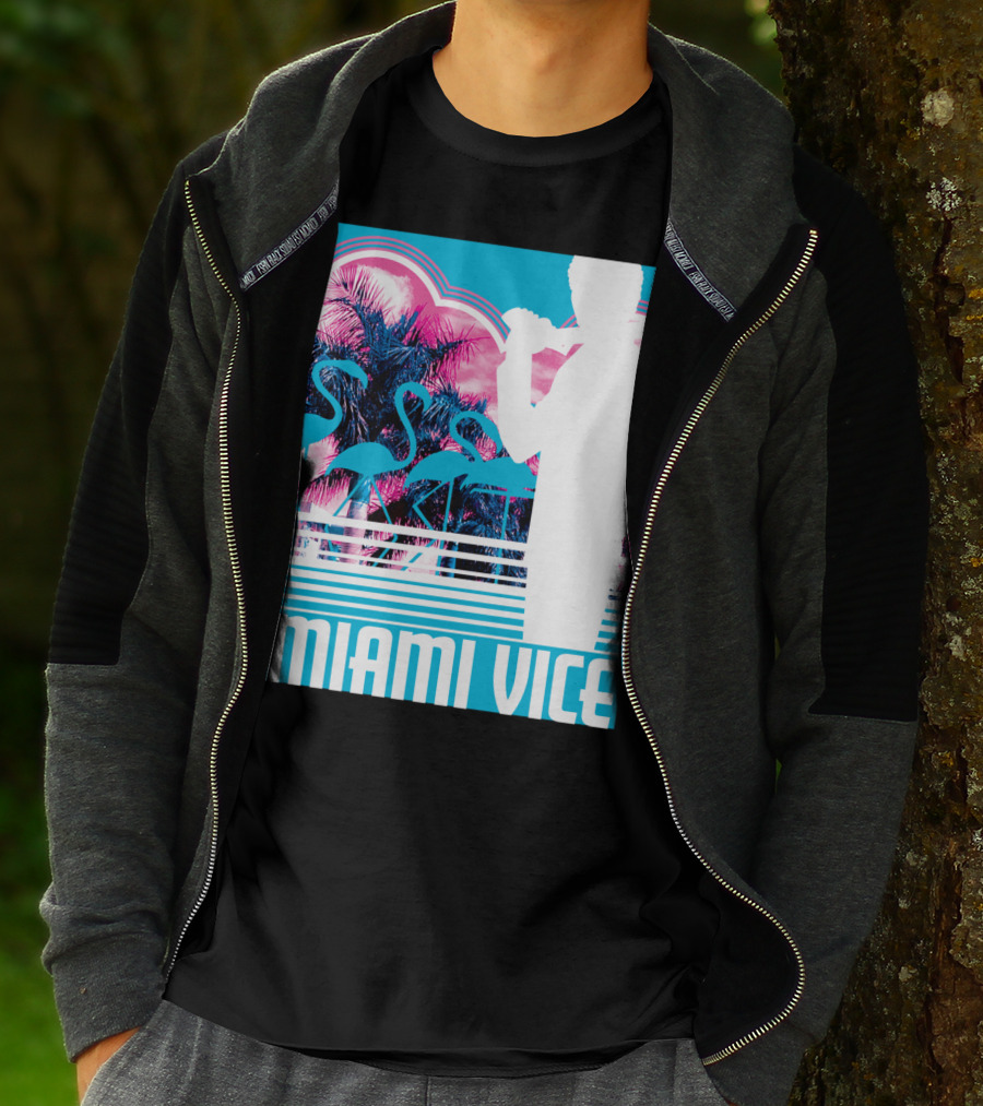 Miami Vice Neon Flamingo Silhouette Tropical T-Shirt
