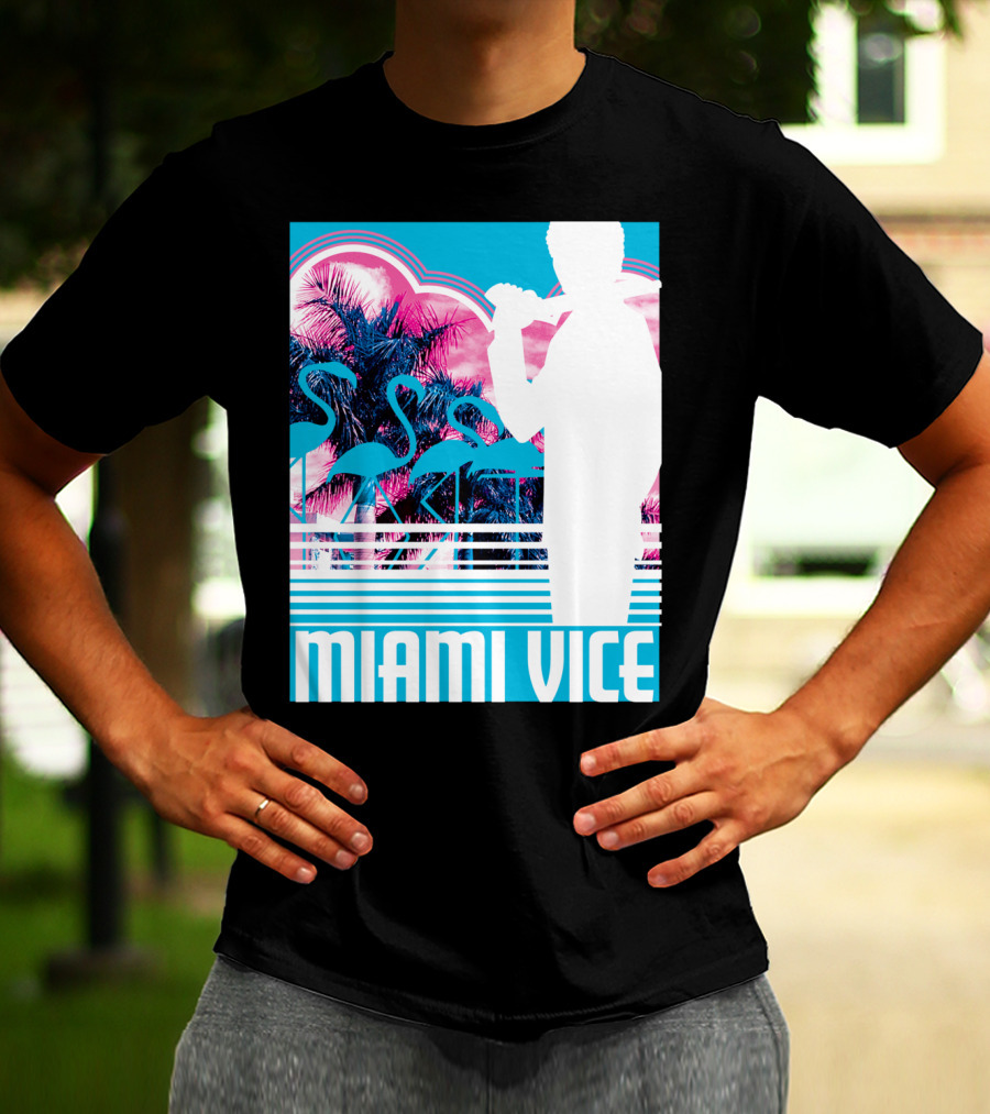 Miami Vice Neon Flamingo Silhouette Tropical T-Shirt