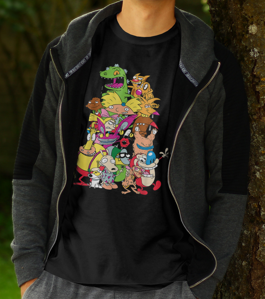 Nickelodeon 90s Rugrats Hey Arnold Rocko Ren Stimpy Cartoon Characters T-Shirt