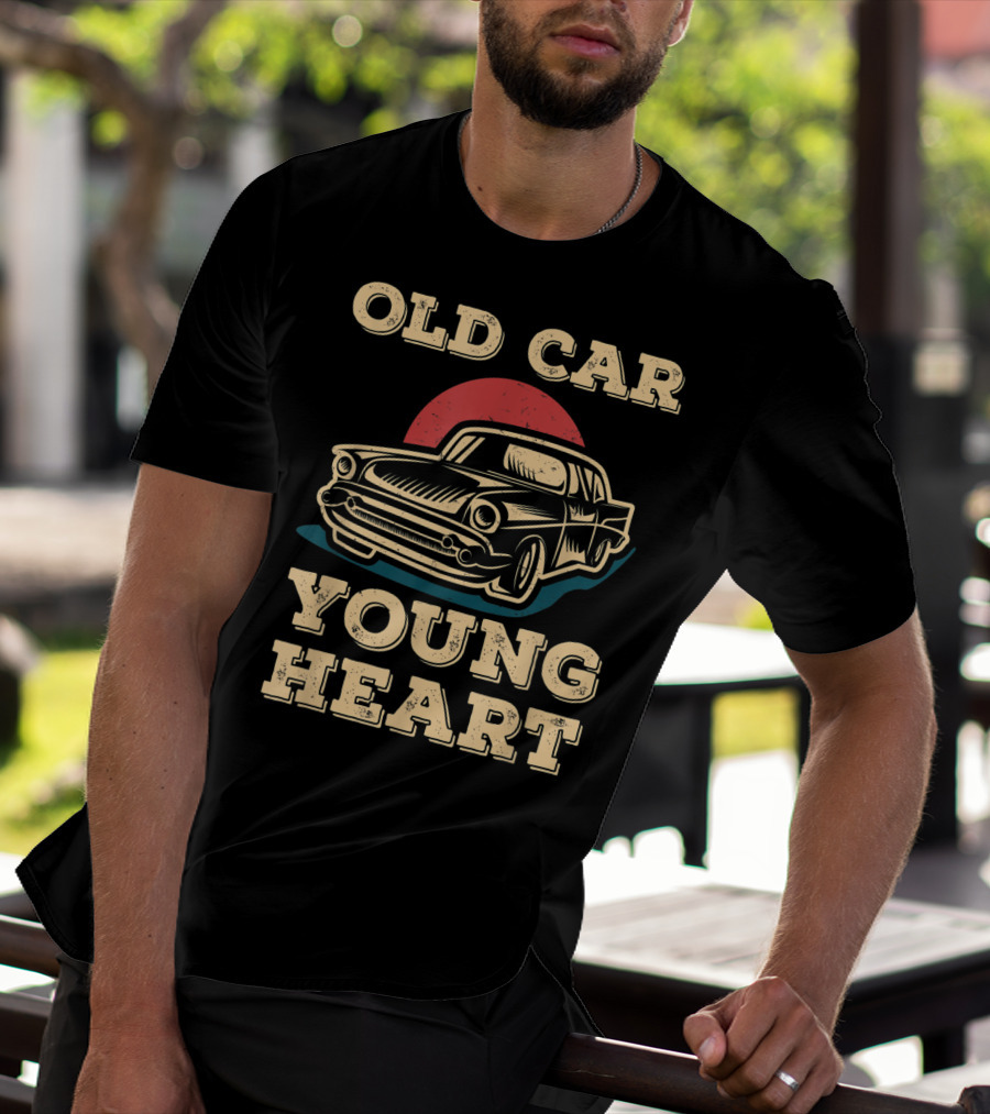 Old Car Young Heart Vintage Style Classic Auto Enthusiast Retro T-Shirt