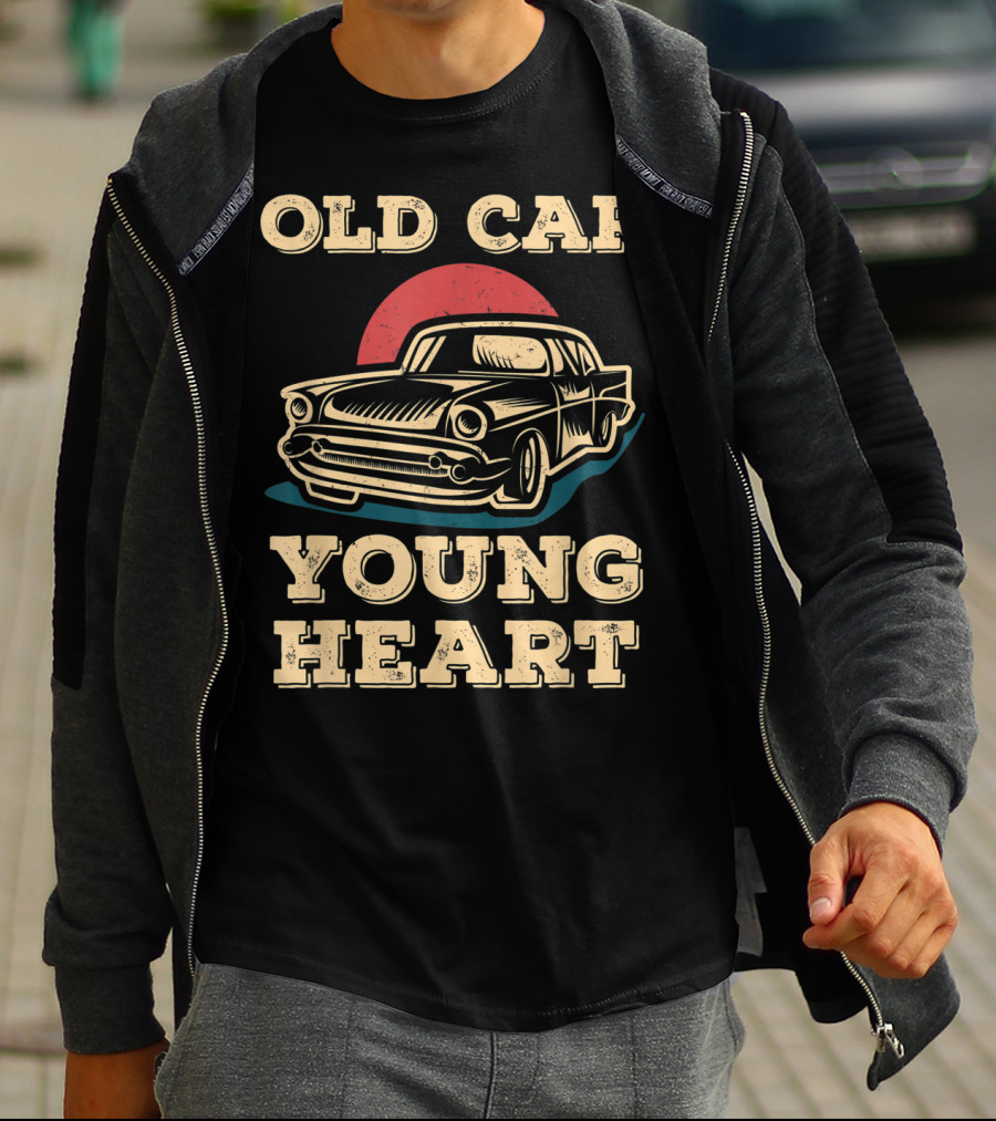 Old Car Young Heart Vintage Style Classic Auto Enthusiast Retro T-Shirt