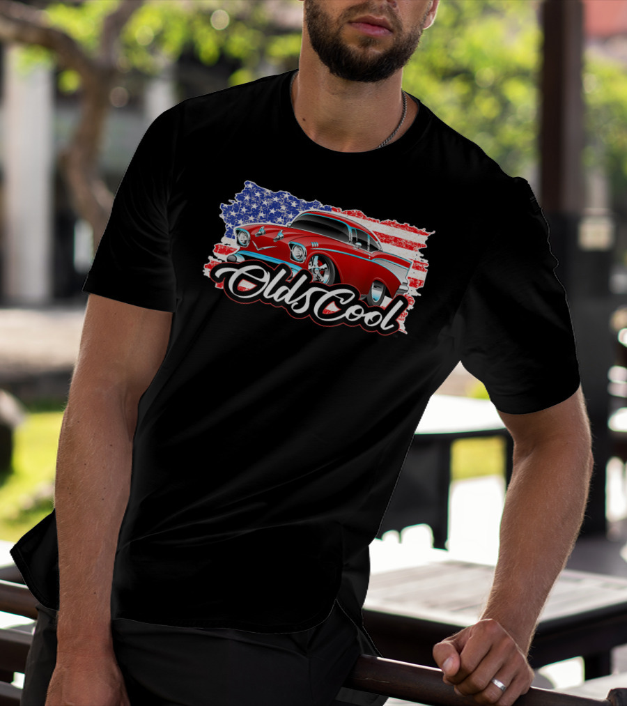 Olds Cool Classic Car 1957 American Flag Graphics T-Shirt