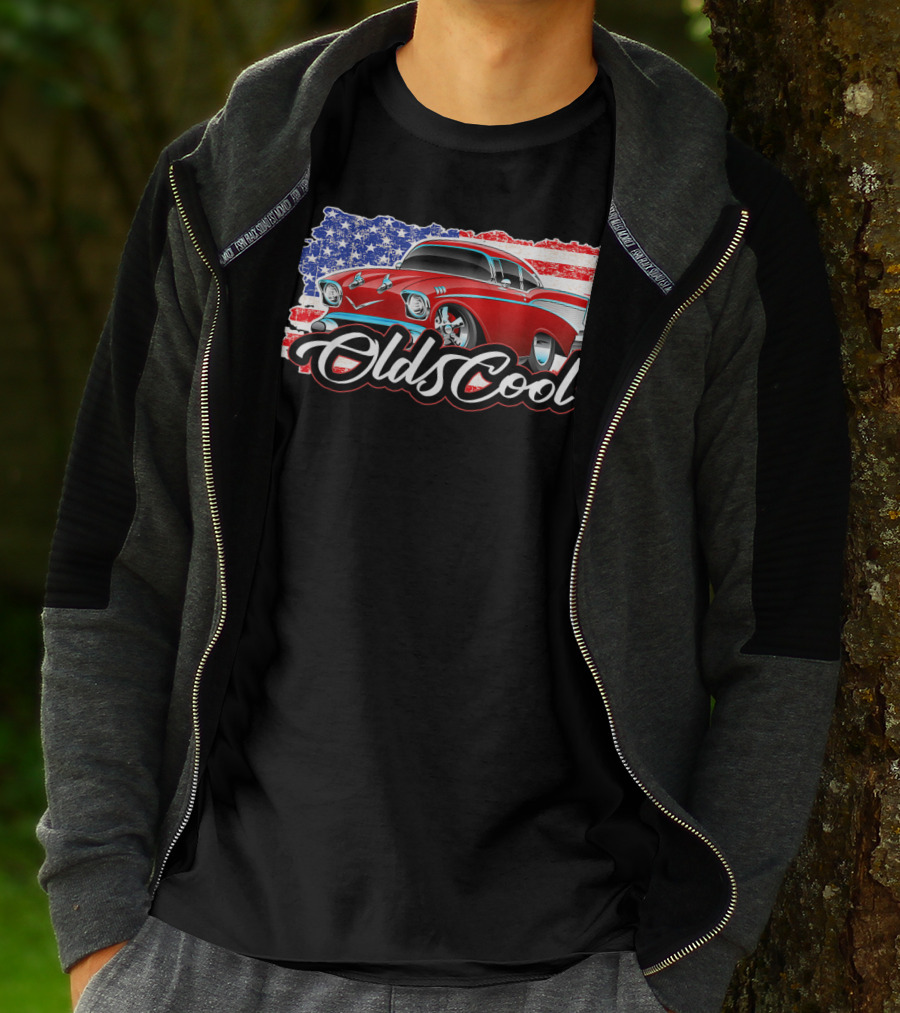 Olds Cool Classic Car 1957 American Flag Graphics T-Shirt