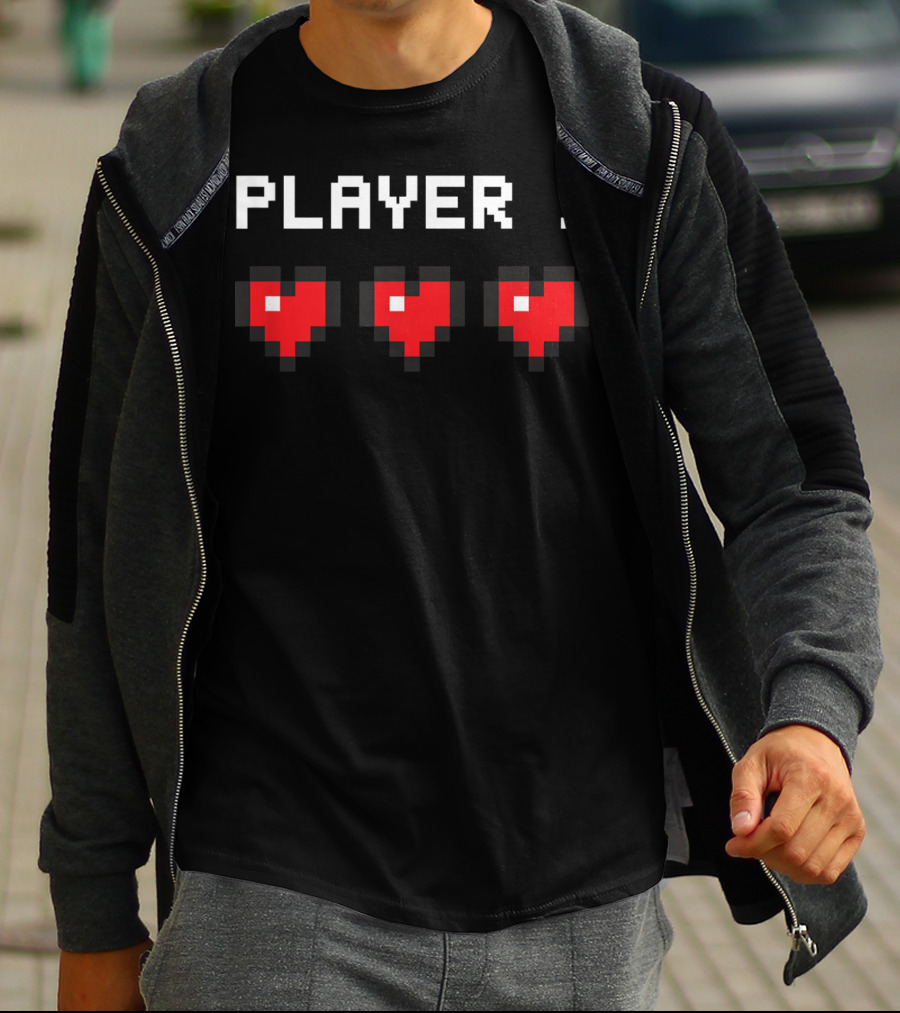 Player 1 Pixel Hearts Retro Gaming T-Shirt