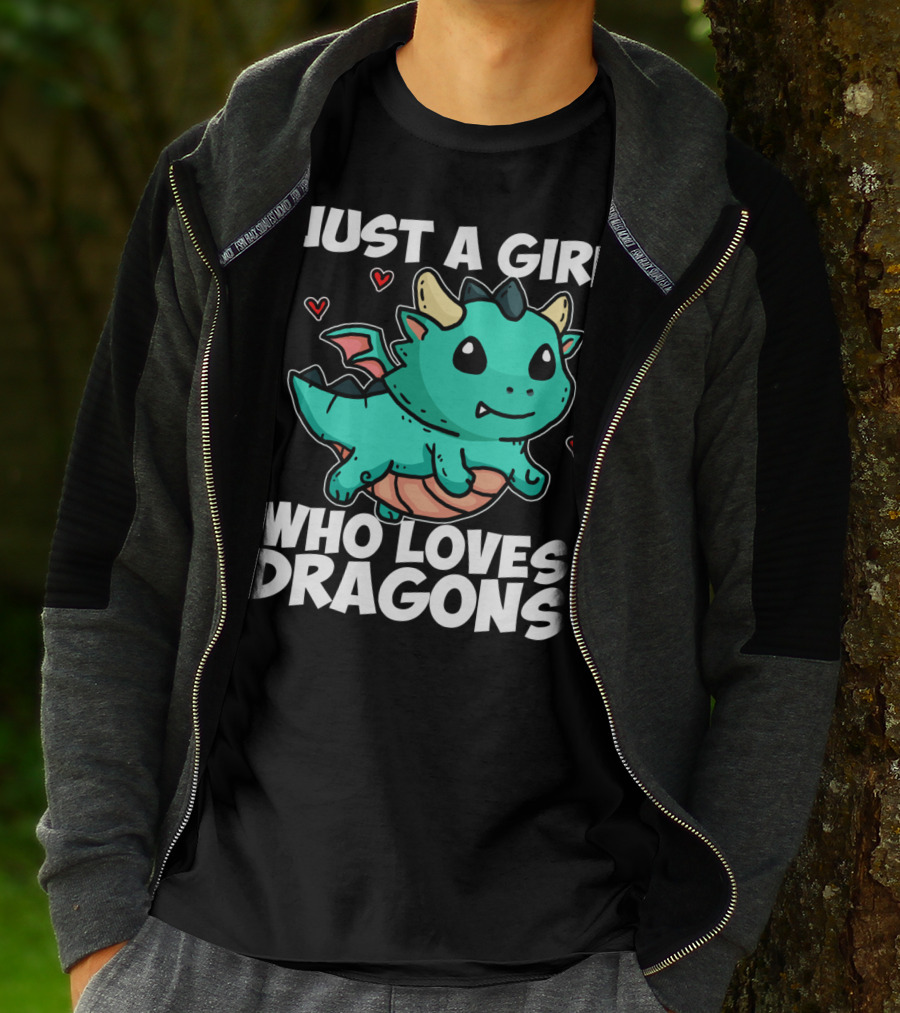 Just A Girl Who Loves Dragons Cute Dragon Hearts T-Shirt