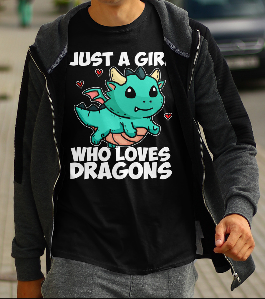 Just A Girl Who Loves Dragons Cute Dragon Hearts T-Shirt