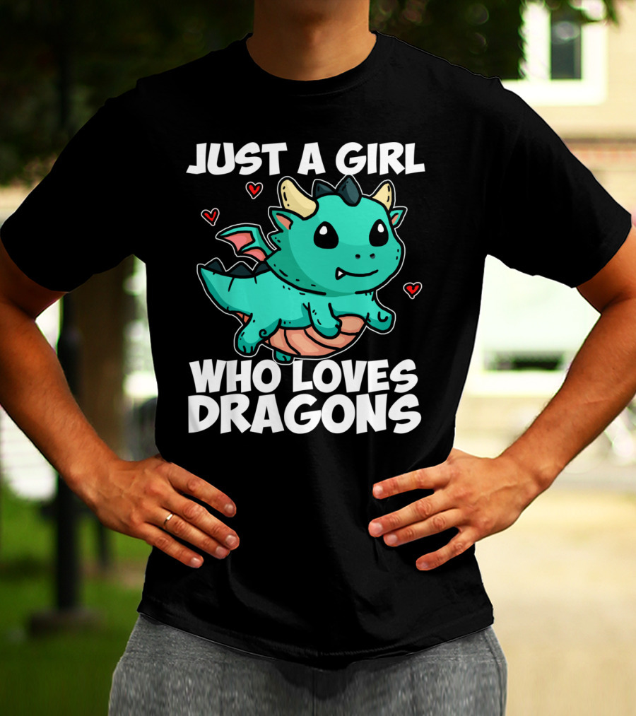 Just A Girl Who Loves Dragons Cute Dragon Hearts T-Shirt