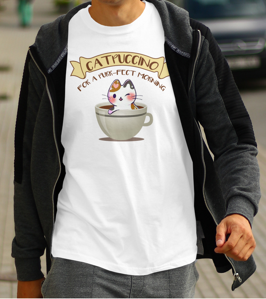 Kawaii Cat Catpuccino For A Purr-fect Morning Coffee Lover Cappuccino T-Shirt