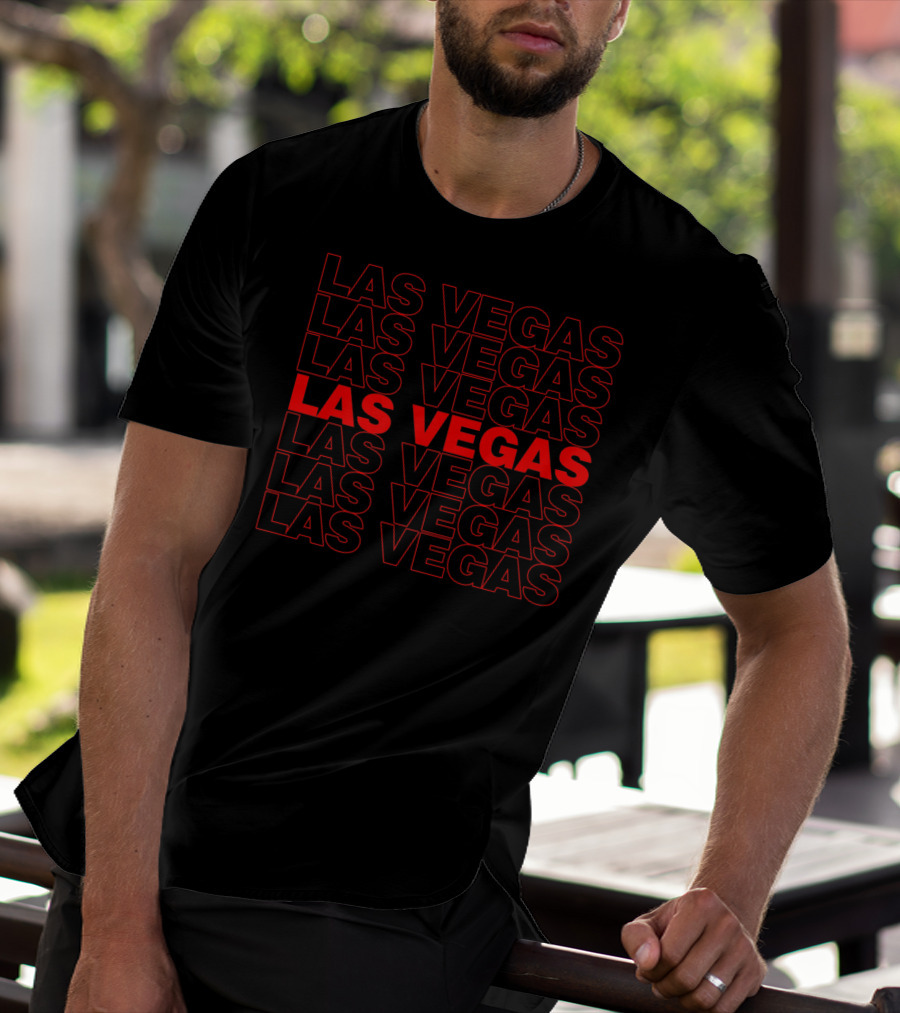 Las Vegas Repeated Red And Black Thank You Bag Style Nostalgic T-Shirt