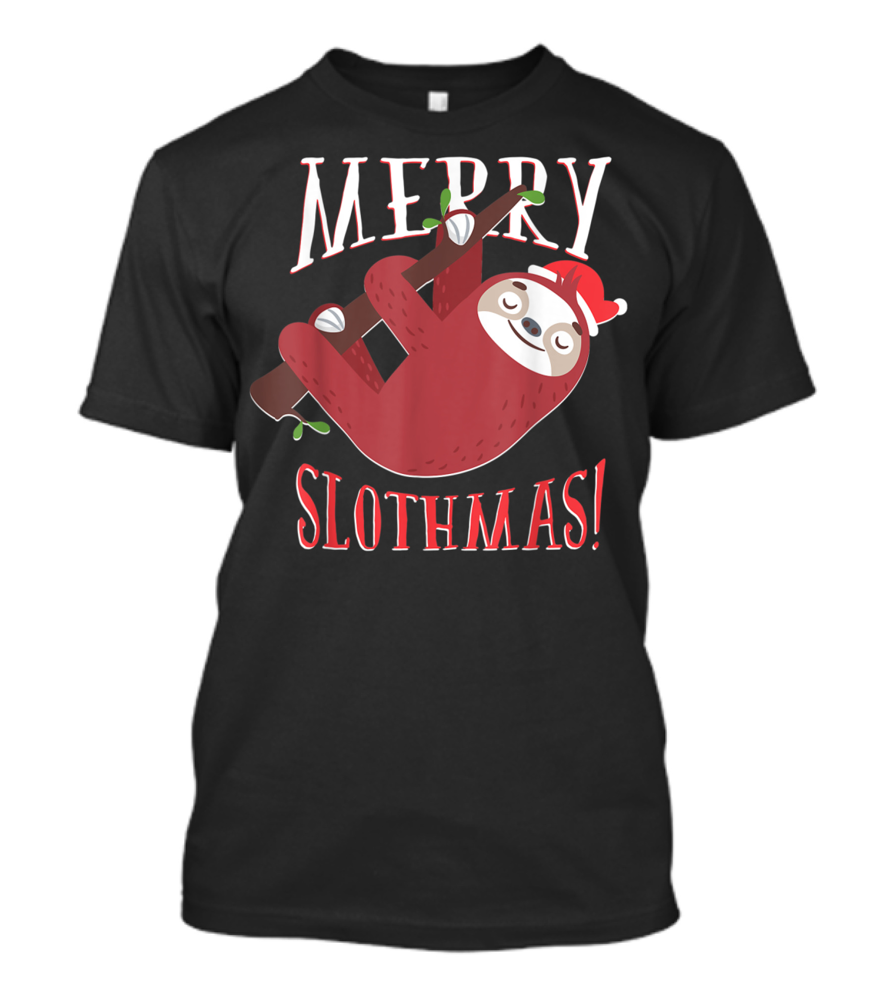 Merry Slothmas Santa Hat Sloth Holiday Greeting T-Shirt