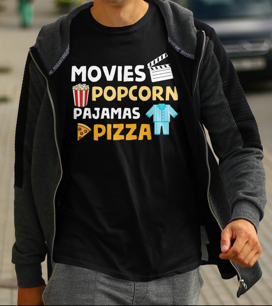 Movies Popcorn Pajamas Pizza Fun Birthday T-Shirt
