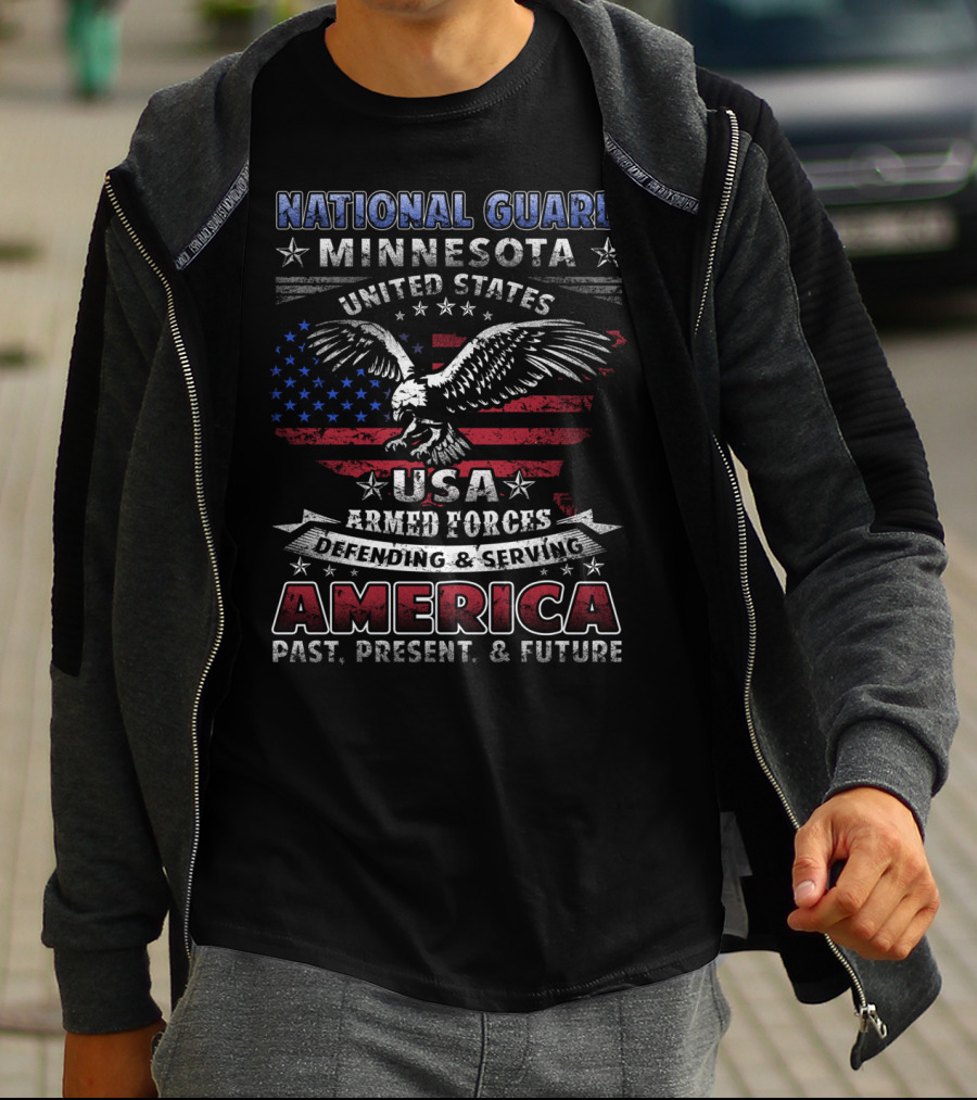 National Guard Minnesota United States USA Armed Forces Defending Serving America Past Present Future T-Shirt