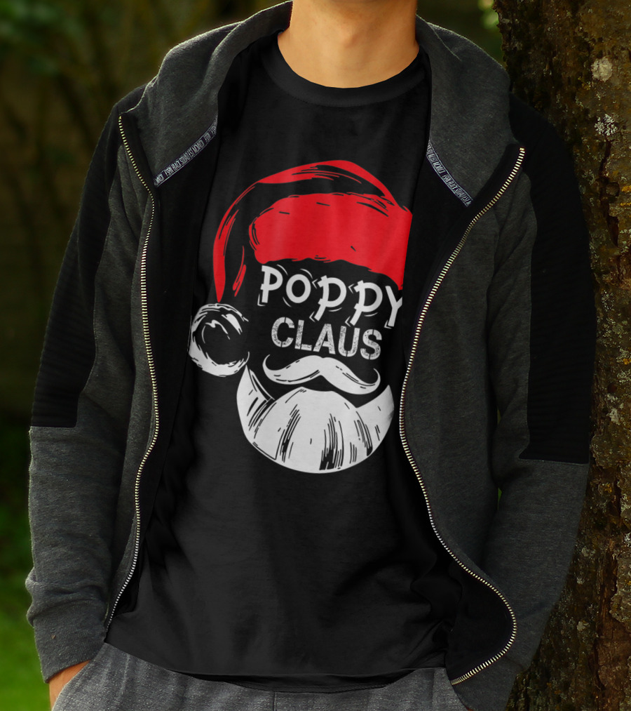 Poppy Claus Santa Hat Beard Christmas Fun T-Shirt